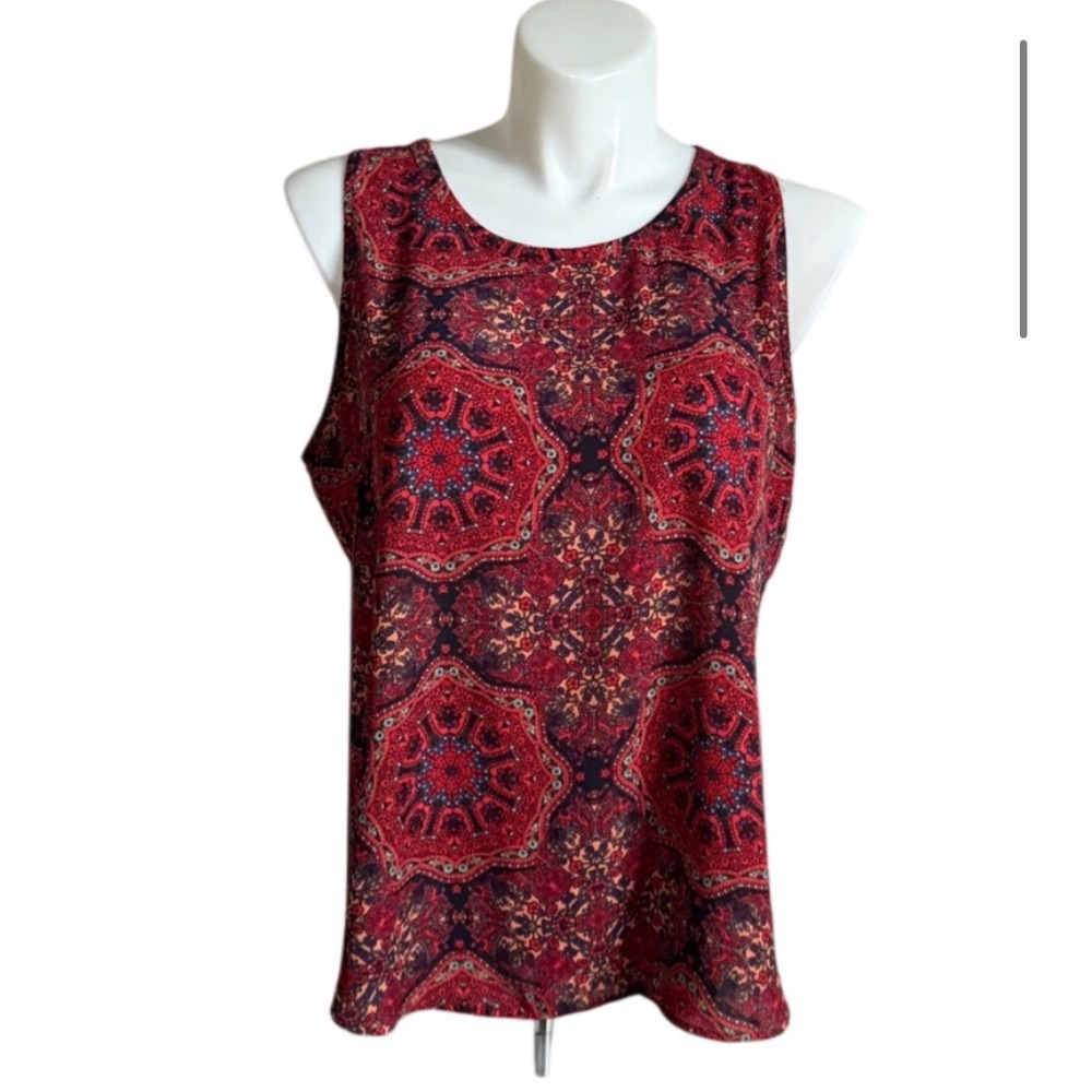 Van Heusen Womens‎ XL Red Blue Paisley Medallion Sleeveless Blouse Tank Top